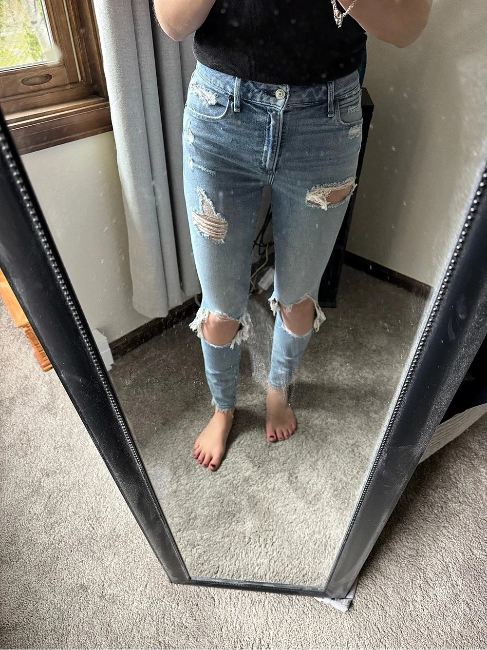 Abercrombie & Fitch The Super Skinny Ankle High Rise Distressed High Rise Skinny